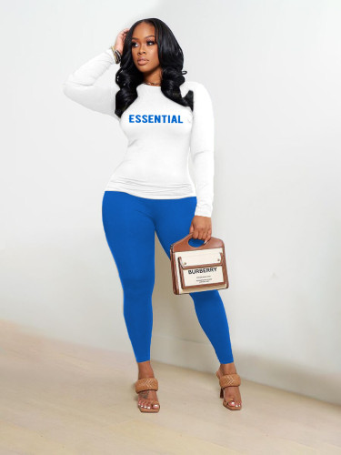 Women's fashion sports leisure color contrast printing two-piece set