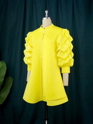Temperament Commuter Small Stand Collar Cardigan Dress Designer Pleated Sleeve Short Top