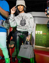 Skull finger round neck printed plush round neck sweater