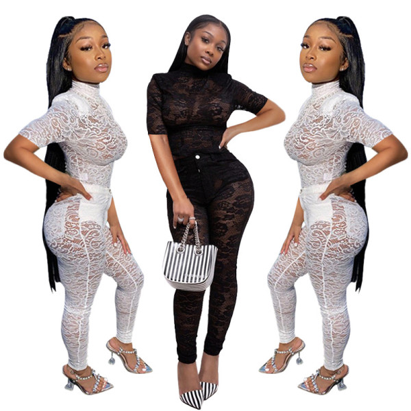 Perspective lace two-piece sexy nightclub suit