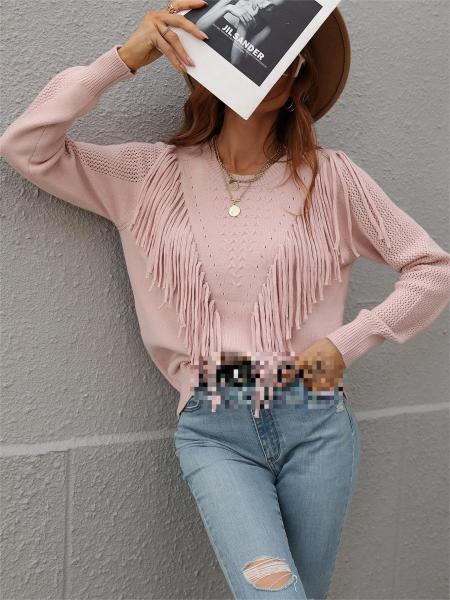 Pullover Sweater Women's loose solid color knitwear Fashion tassel sweater