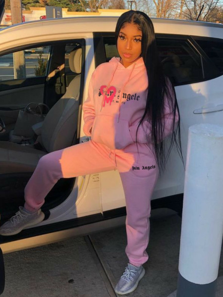 Alphabet printed plush hoodie suit two piece set
