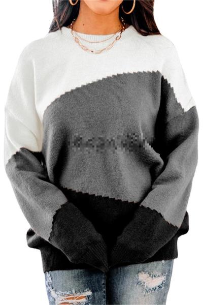 Women's fashion loose round neck striped sweater