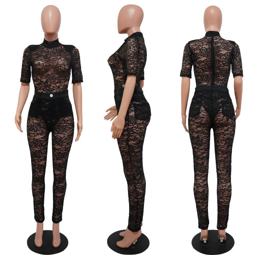 Perspective lace two-piece sexy nightclub suit