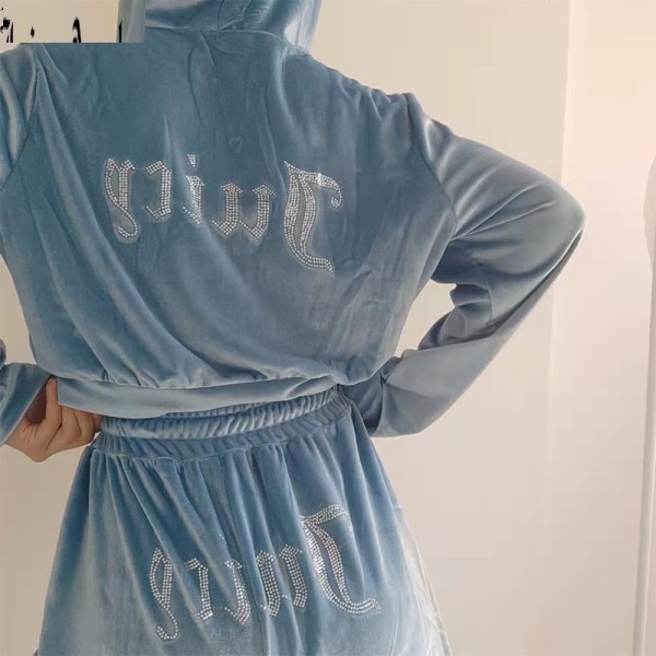 Fashion hot drill Korean velvet sports casual suit two-piece set