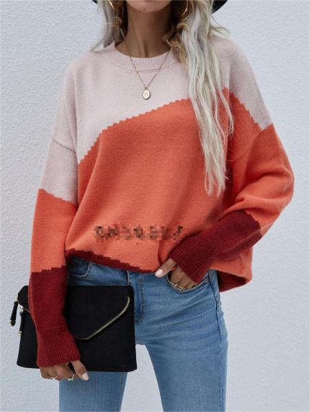 Women's fashion loose round neck striped sweater