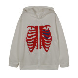 Hooded cardigan sweater women's loose skull printed zipper long sleeve coat