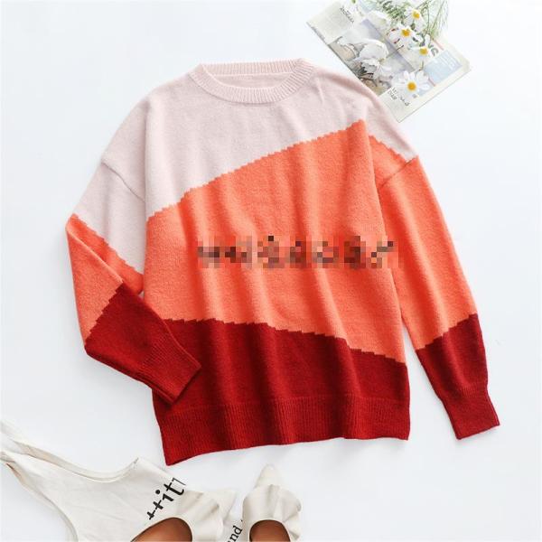 Women's fashion loose round neck striped sweater