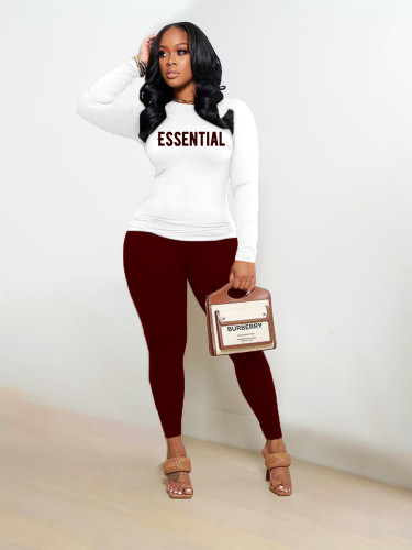 Women's fashion sports leisure color contrast printing two-piece set