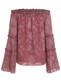 Casual solid color one shoulder long sleeve chiffon top