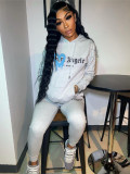 Alphabet printed plush hoodie suit two piece set