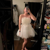 Sweet strapless princess dress white mini birthday party dress