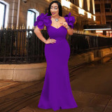 Design petal sleeve floor length dress