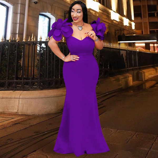 Design petal sleeve floor length dress