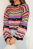 Loose round neck striped sweater