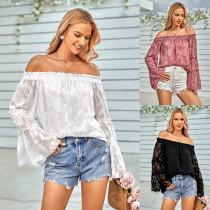 Casual solid color one shoulder long sleeve chiffon top