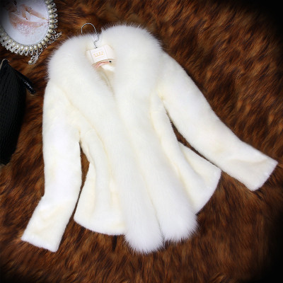 Fox fur collar slim fur coat women's short rex rabbit hair imitation mink hair imitation fur coat