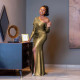One shoulder slant neck dress Autumn fashion party dress long skirt
