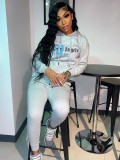 Alphabet printed plush hoodie suit two piece set