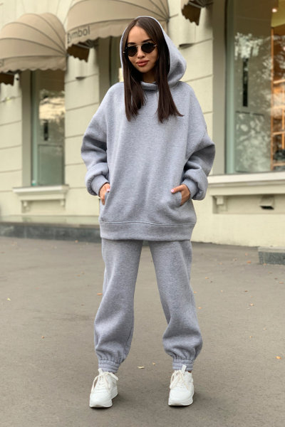 Fashion solid hooded sweater casual two-piece set
