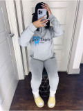Alphabet printed plush hoodie suit two piece set