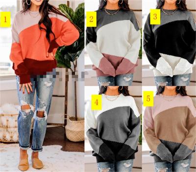 Women's fashion loose round neck striped sweater