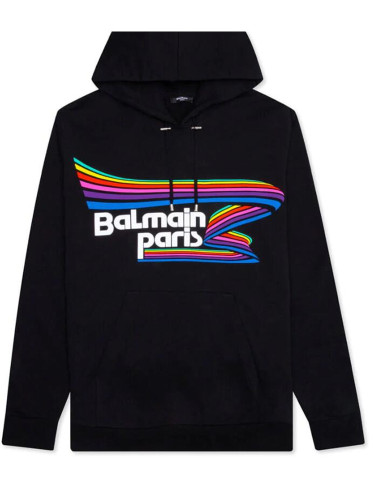 Casual rainbow print hooded plush loose sweater