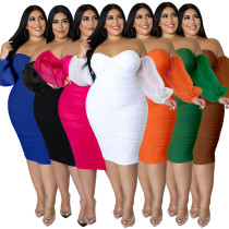 Oversize Women's Dress Tight Mesh Pleated Long Sleeve