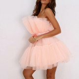 Sweet strapless princess dress white mini birthday party dress