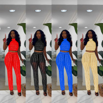 Sexy mesh perspective women's ironing trousers sleeveless fashion suit