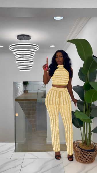 Sexy mesh perspective women's ironing trousers sleeveless fashion suit