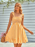 Casual off shoulder ruffled stripe dress
