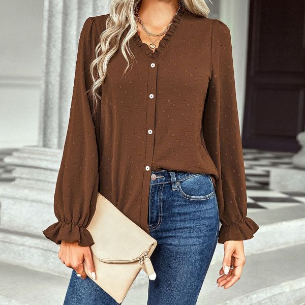 V-Neck Shirt Women's Fashion Casual Versatile Polka Point Shirt