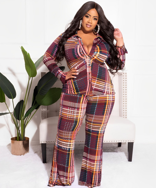 Plaid shirt long sleeve fashionable casual suit