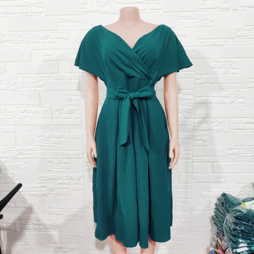 Oversized women's short sleeve V-neck princess big swing evening dress dress