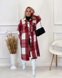 Woolen plaid shirt loose women's medium long coat