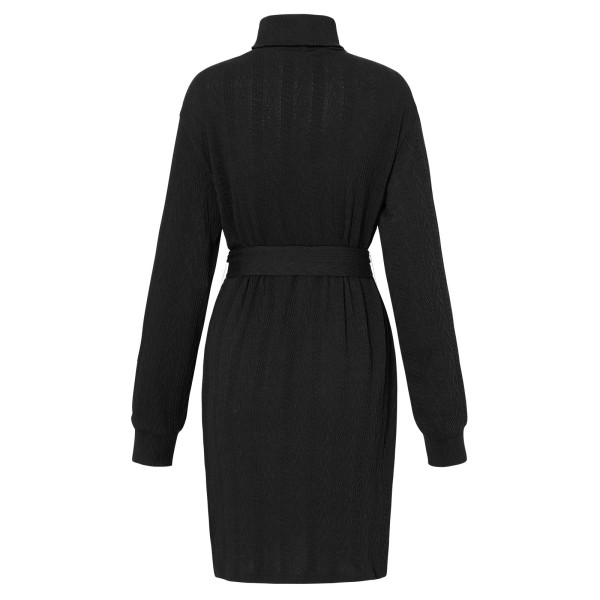 Women's warm high neck lace up hip wrap dress
