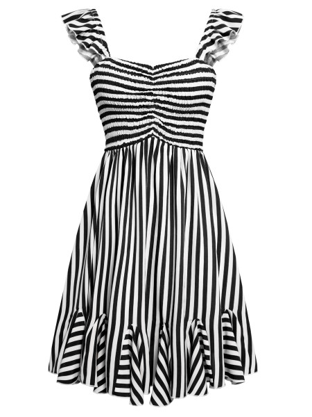 Casual off shoulder ruffled stripe dress