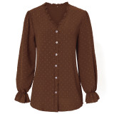 V-Neck Shirt Women's Fashion Casual Versatile Polka Point Shirt