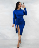 Women's drawstring hip wrap dress dress