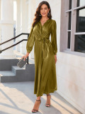 V Neck Slim Lace up Stamping Dress