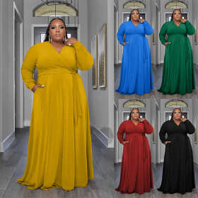 Casual Women's Dress with Pockets Large Size Dress
