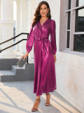 V Neck Slim Lace up Stamping Dress