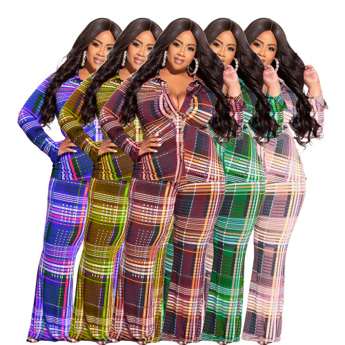 Plaid shirt long sleeve fashionable casual suit