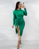 Women's drawstring hip wrap dress dress