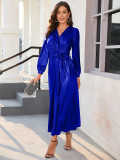 V Neck Slim Lace up Stamping Dress