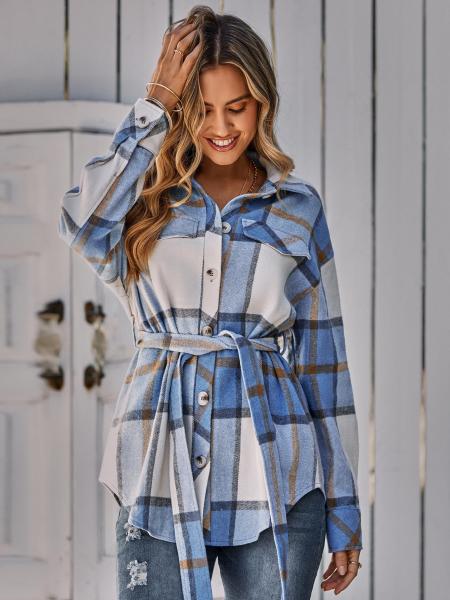 Women's single breasted casual plaid women's coat