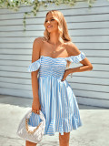 Casual off shoulder ruffled stripe dress
