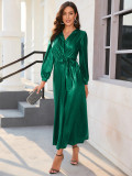 V Neck Slim Lace up Stamping Dress