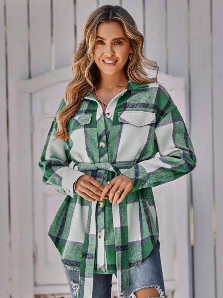 Women's single breasted casual plaid women's coat